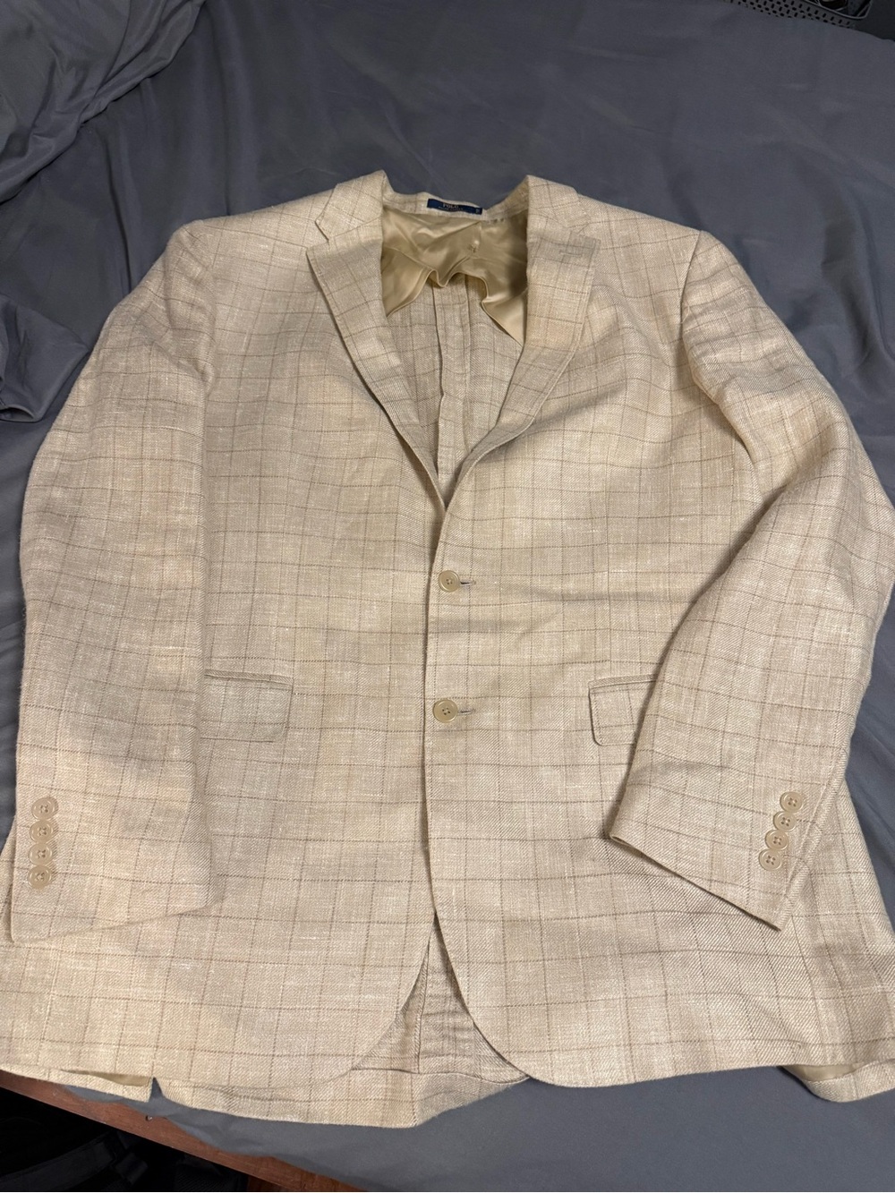 Polo Ralph Lauren Made in Italy 46L Silk Linen Windowpane Blazer Sport Coat